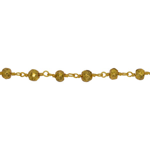 Chain by Foot. Brass Gold Plated 3.20mm Width by 2.85mm Length Natural Hand Cut Golden Color Pyrite Stone, Gem Stone Chain. Price per: 1 Inch.