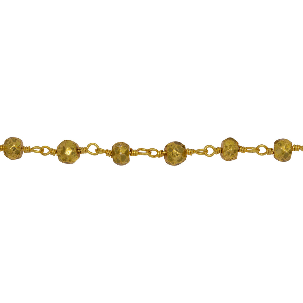 Chain by Foot. Brass Gold Plated 3.20mm Width by 2.85mm Length Natural Hand Cut Golden Color Pyrite Stone, Gem Stone Chain. Price per: 1 Inch.