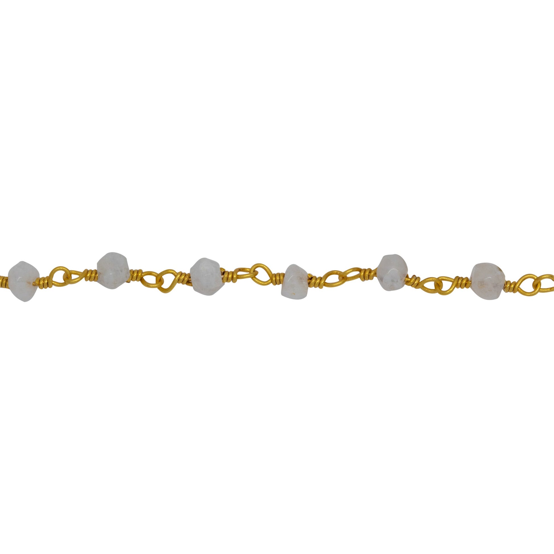 Chain by Foot. Brass Gold Plated 3.65mm Width by 2.85mm Length Natural Hand Cut Rainbow Moon Stone Stone, Gem Stone Chain. Price per: 1 Inch.