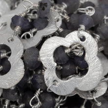 Load image into Gallery viewer, Brass Silver Plated 3.75mm Width by 2.90mm Length Natural Hand Cut Iolite Stone Chain, Followed by 14.25mm Width by 14.10mm Length Brass Silver Plated Textured Clover Every 3.5 Inches, Gem Stone Chain. Price per: 1 Inch.
