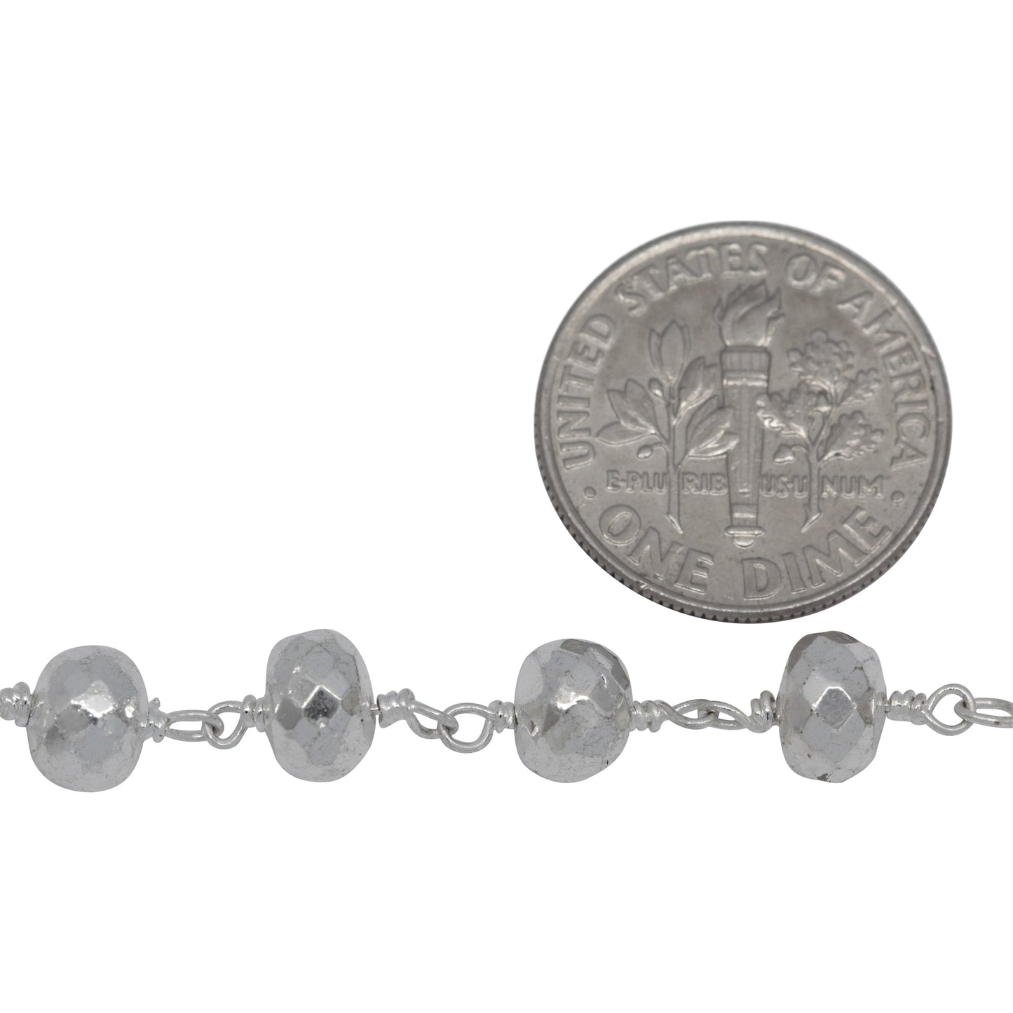 Brass Silver Plated 6.50mm Width by 4.85mm Length Silver Color Pyrite Stone, Gem Stone Chain. Price per: 1 Inch.