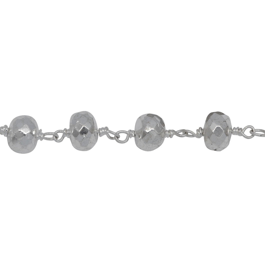 Chain by Foot. Brass Silver Plated 6.50mm Width by 4.85mm Length Silver Color Pyrite Stone, Gem Stone Chain. Price per: 1 Inch.