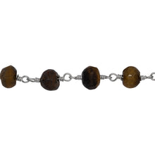 Load image into Gallery viewer, Chain by Foot. Brass Silver Plated 6.35mm Width by 4.50mm Length Natural Hand Cut Tiger Eye Stone, Gem Stone Chain. Price per: 1 Inch.
