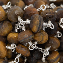 Load image into Gallery viewer, Brass Silver Plated 6.35mm Width by 4.50mm Length Natural Hand Cut Tiger Eye Stone, Gem Stone Chain. Price per: 1 Inch.
