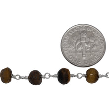 Load image into Gallery viewer, Brass Silver Plated 6.35mm Width by 4.50mm Length Natural Hand Cut Tiger Eye Stone, Gem Stone Chain. Price per: 1 Inch.
