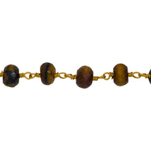 Load image into Gallery viewer, Chain by Foot. Brass Gold Plated 6.35mm Width by 4.50mm Length Natural Hand Cut Tiger Eye Stone, Gem Stone Chain. Price per: 1 Inch.
