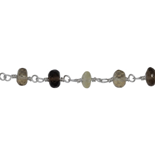 Chain by Foot. Brass Silver Plated 5.70mm Width by 3.00mm Length Natural Hand Cut Quartz, Gem Stone Chain. Price per: 1 Inch.