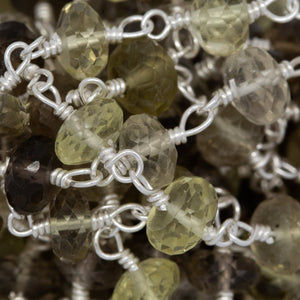 Brass Silver Plated 5.70mm Width by 3.00mm Length Natural Hand Cut Quartz, Gem Stone Chain. Price per: 1 Inch.