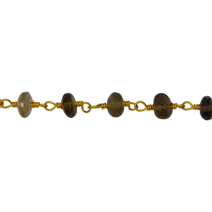 Chain by Foot. Brass Gold Plated 5.70mm Width by 3.00mm Length Natural Hand Cut Quartz, Gem Stone Chain. Price per: 1 Inch.