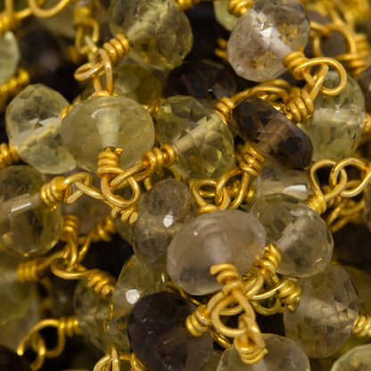 Brass Gold Plated 5.70mm Width by 3.00mm Length Natural Hand Cut Quartz, Gem Stone Chain. Price per: 1 Inch.