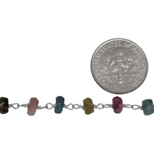 Load image into Gallery viewer, Brass Silver Plated 5.65mm Width by 3.05mm Length Natural Hand Cut Multi Tourmaline Stone, Gem Stone Chain. Price per: 1 Inch.
