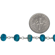 Load image into Gallery viewer, Brass Silver Plated 6.25mm Width by 4.30mm Length Natural Hand Cut Turquoise Stone, Gem Stone Chain. Price per: 1 Inch.
