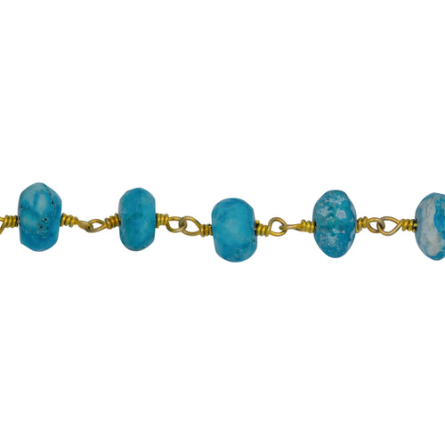 Chain by Foot. Brass Gold Plated 6.25mm Width by 4.30mm Length Natural Hand Cut Turquoise Stone, Gem Stone Chain. Price per: 1 Inch.