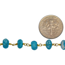 Load image into Gallery viewer, Brass Gold Plated 6.25mm Width by 4.30mm Length Natural Hand Cut Turquoise Stone, Gem Stone Chain. Price per: 1 Inch.
