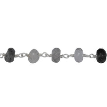 Load image into Gallery viewer, Chain by Foot. Brass Silver Plated 6.45mm Width by 3.60mm Length Natural Hand Cut Black Rutilated Quartz, Gem Stone Chain. Price per: 1 Inch.
