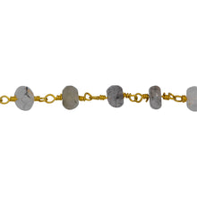 Load image into Gallery viewer, Chain by Foot. Brass Gold Plated 5.75mm Width by 3.50mm Length Natural Hand Cut Black Rutilated Quartz, Gem Stone Chain. Price per: 1 Inch.
