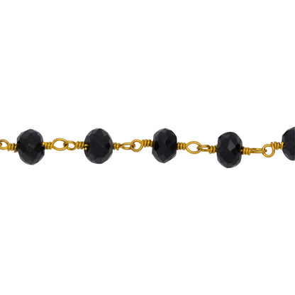 Chain by Foot. Brass Gold Plated 5.65mm Width by 3.50mm Length Natural Hand Cut Black Spinel Stone, Gem Stone Chain. Price per: 1 Inch.