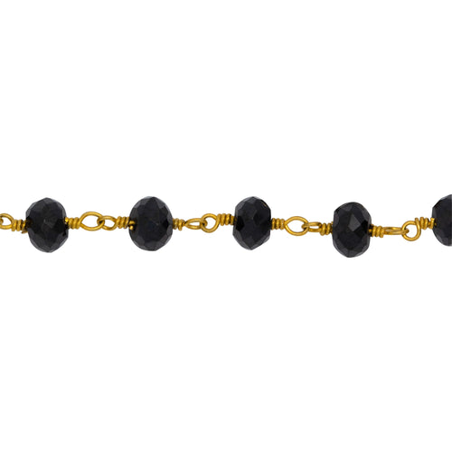 Chain by Foot. Brass Gold Plated 5.65mm Width by 3.50mm Length Natural Hand Cut Black Spinel Stone, Gem Stone Chain. Price per: 1 Inch.
