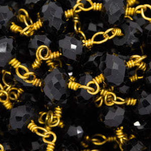 Brass Gold Plated 5.65mm Width by 3.50mm Length Natural Hand Cut Black Spinel Stone, Gem Stone Chain. Price per: 1 Inch.