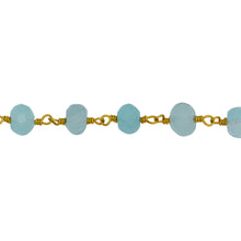 Load image into Gallery viewer, Chain by Foot. Brass Gold Plated 6.45mm Width by 4.35mm Length Natural Hand Cut Blue Calcite Stone, Gem Stone Chain. Price per: 1 Inch.
