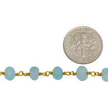 Load image into Gallery viewer, Brass Gold Plated 6.45mm Width by 4.35mm Length Natural Hand Cut Blue Calcite Stone, Gem Stone Chain. Price per: 1 Inch.
