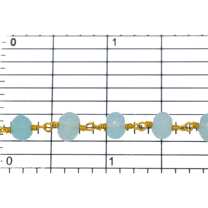 Brass Gold Plated 6.45mm Width by 4.35mm Length Natural Hand Cut Blue Calcite Stone, Gem Stone Chain. Price per: 1 Inch.