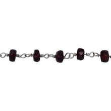 Load image into Gallery viewer, Chain by Foot. Brass Silver Plated 5.7mm Width by 3.6mm Length Natural Hand Cut Garnet Stone, Gem Stone Chain. Price per: 1 Inch.
