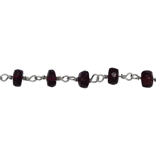 Chain by Foot. Brass Silver Plated 5.7mm Width by 3.6mm Length Natural Hand Cut Garnet Stone, Gem Stone Chain. Price per: 1 Inch.