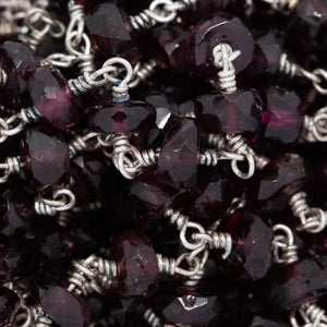 Brass Silver Plated 5.7mm Width by 3.6mm Length Natural Hand Cut Garnet Stone, Gem Stone Chain. Price per: 1 Inch.