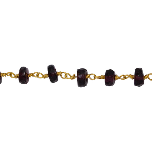 Chain by Foot. Brass Gold Plated 5.7mm Width by 3.6mm Length Natural Hand Cut Garnet Stone, Gem Stone Chain. Price per: 1 Inch.