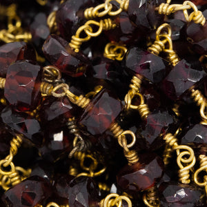 Brass Gold Plated 5.7mm Width by 3.6mm Length Natural Hand Cut Garnet Stone, Gem Stone Chain. Price per: 1 Inch.