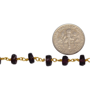 Brass Gold Plated 5.7mm Width by 3.6mm Length Natural Hand Cut Garnet Stone, Gem Stone Chain. Price per: 1 Inch.