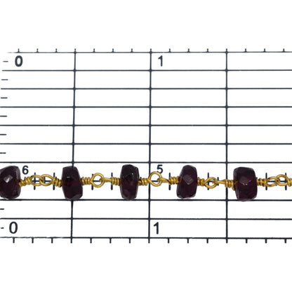 Brass Gold Plated 5.7mm Width by 3.6mm Length Natural Hand Cut Garnet Stone, Gem Stone Chain. Price per: 1 Inch.