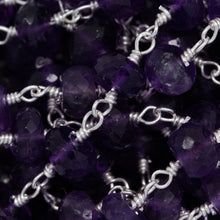 Load image into Gallery viewer, Brass Silver Plated 5.7mm Width by 4.1mm Length Natural Hand Cut Amethyst Stone, Gem Stone Chain. Price per: 1 Inch.
