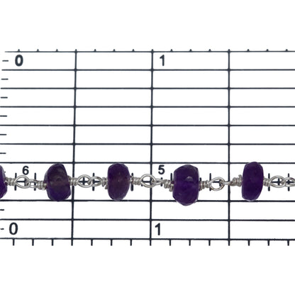 Brass Silver Plated 5.7mm Width by 4.1mm Length Natural Hand Cut Amethyst Stone, Gem Stone Chain. Price per: 1 Inch.