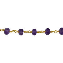 Load image into Gallery viewer, Chain by Foot. Brass Gold Plated 5.7mm Width by 4.1mm Length Natural Hand Cut Amethyst Stone, Gem Stone Chain. Price per: 1 Inch.
