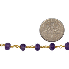 Load image into Gallery viewer, Brass Gold Plated 5.7mm Width by 4.1mm Length Natural Hand Cut Amethyst Stone, Gem Stone Chain. Price per: 1 Inch.
