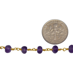 Brass Gold Plated 5.7mm Width by 4.1mm Length Natural Hand Cut Amethyst Stone, Gem Stone Chain. Price per: 1 Inch.