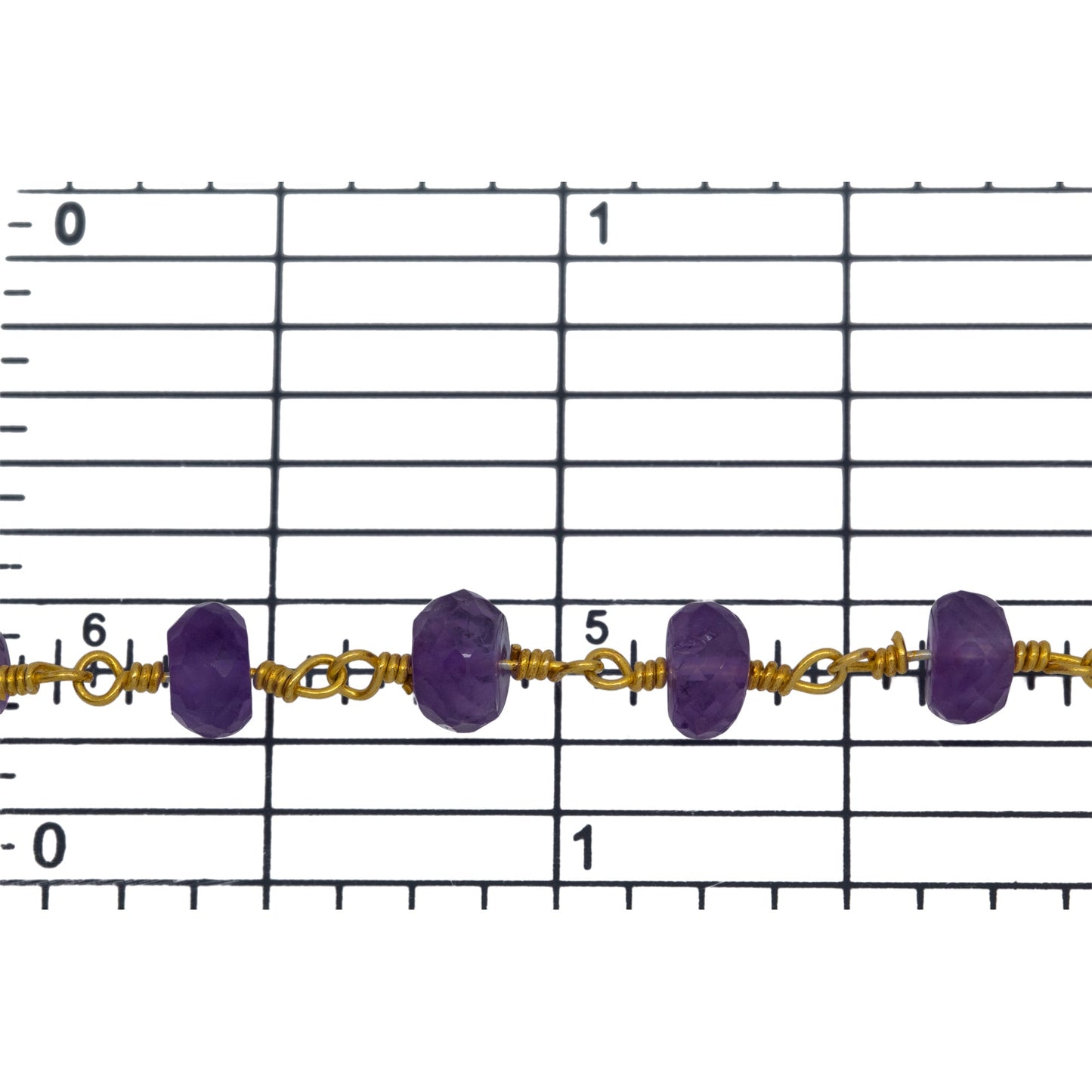Brass Gold Plated 5.7mm Width by 4.1mm Length Natural Hand Cut Amethyst Stone, Gem Stone Chain. Price per: 1 Inch.