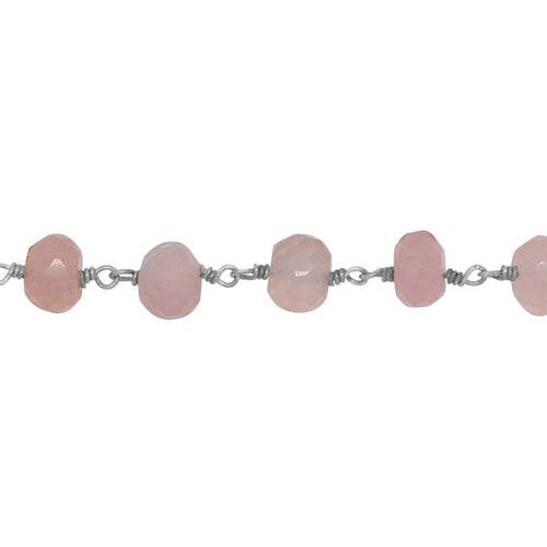 Chain by Foot. Brass Silver Plated 6.2mm Width by 4.5mm Length Natural Hand Cut Rose Calcite Stone, Gem Stone Chain. Price per: 1 Inch.