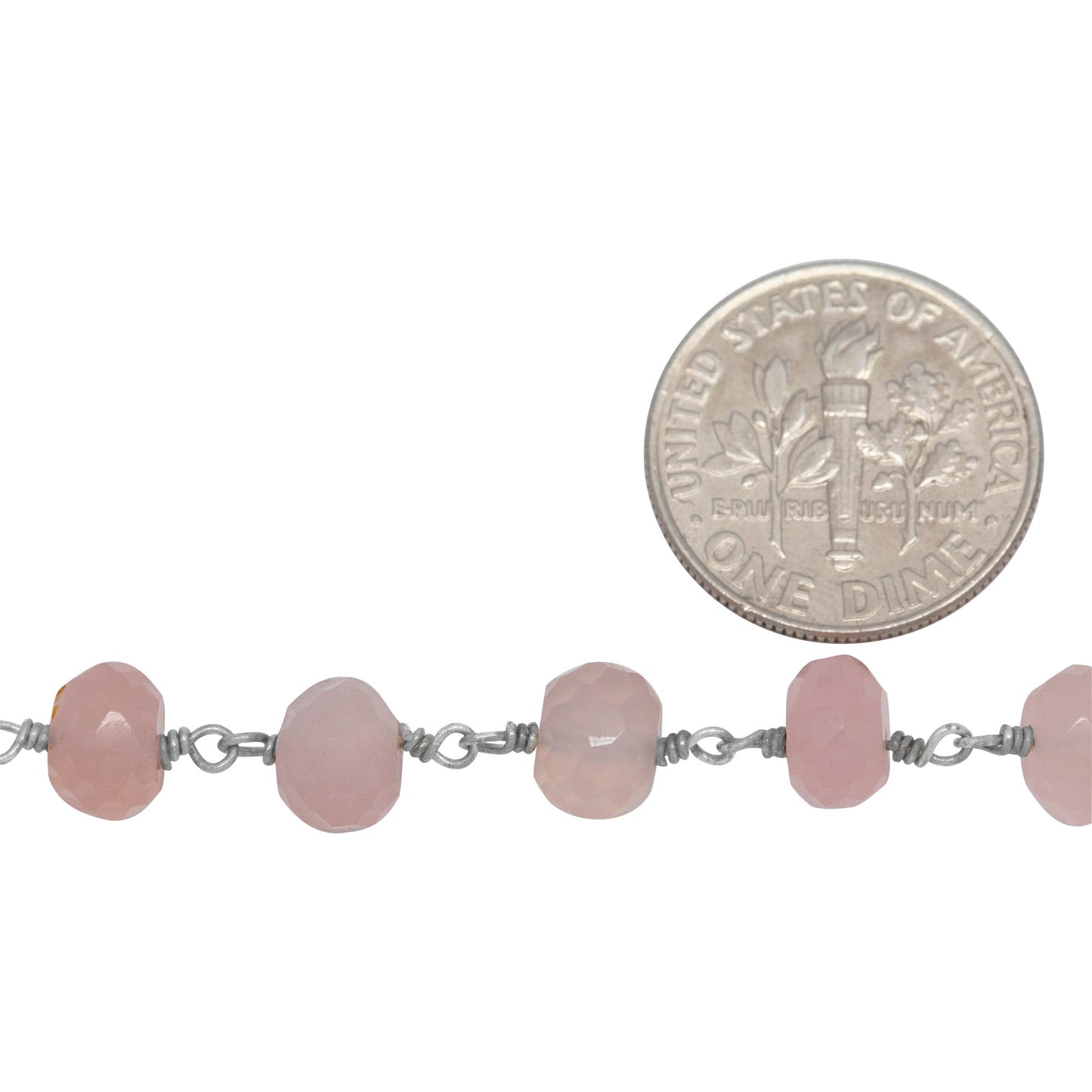 Brass Silver Plated 6.2mm Width by 4.5mm Length Natural Hand Cut Rose Calcite Stone, Gem Stone Chain. Price per: 1 Inch.