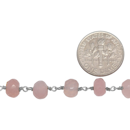 Brass Silver Plated 6.2mm Width by 4.5mm Length Natural Hand Cut Rose Calcite Stone, Gem Stone Chain. Price per: 1 Inch.