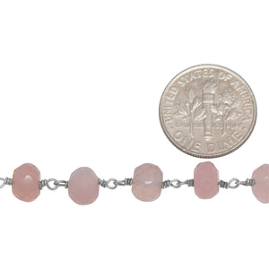 Brass Silver Plated 6.2mm Width by 4.5mm Length Natural Hand Cut Rose Calcite Stone, Gem Stone Chain. Price per: 1 Inch.