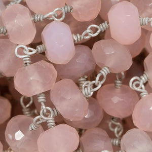 Brass Silver Plated 6.2mm Width by 4.5mm Length Natural Hand Cut Rose Calcite Stone, Gem Stone Chain. Price per: 1 Inch.