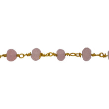 Load image into Gallery viewer, Chain by Foot. Brass Gold Plated 6.2mm Width by 4.5mm Length Natural Hand Cut Rose Calcite Stone, Gem Stone Chain. Price per: 1 Inch.
