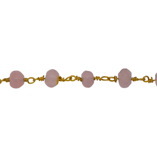 Chain by Foot. Brass Gold Plated 6.2mm Width by 4.5mm Length Natural Hand Cut Rose Calcite Stone, Gem Stone Chain. Price per: 1 Inch.