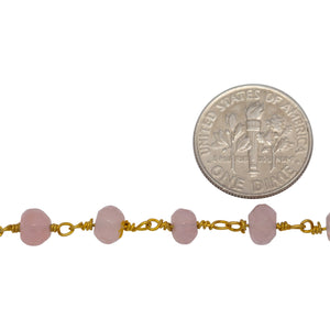 Brass Gold Plated 6.2mm Width by 4.5mm Length Natural Hand Cut Rose Calcite Stone, Gem Stone Chain. Price per: 1 Inch.