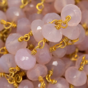 Brass Gold Plated 6.2mm Width by 4.5mm Length Natural Hand Cut Rose Calcite Stone, Gem Stone Chain. Price per: 1 Inch.