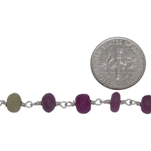 Load image into Gallery viewer, Brass Silver Plated 6.38mm Width by 3.96mm Length Natural Hand Cut Multi Sapphire (Dyed) Stone, Gem Stone Chain. Price per: 1 Inch.
