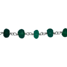 Load image into Gallery viewer, Chain by Foot. Brass Silver Plated 6.3mm Width by 3.6mm Length Natural Hand Cut Green Onyx Stone, Gem Stone Chain. Price per: 1 Inch.

